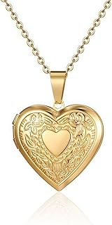 Vintage Engraved Flower Locket Picture Pendant Necklace Antique Carved Pattern Oval Heart Pendant Necklace For Women Girls...