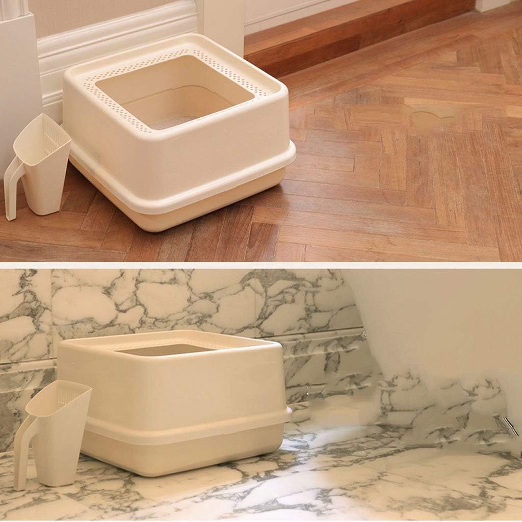 Top Entrance Type Cat Litter Pot Semi-Closed Cat Toilet Large Space Large Capacity Cat Sand Bowl Pet Supplies Cat Litter Pan (White)