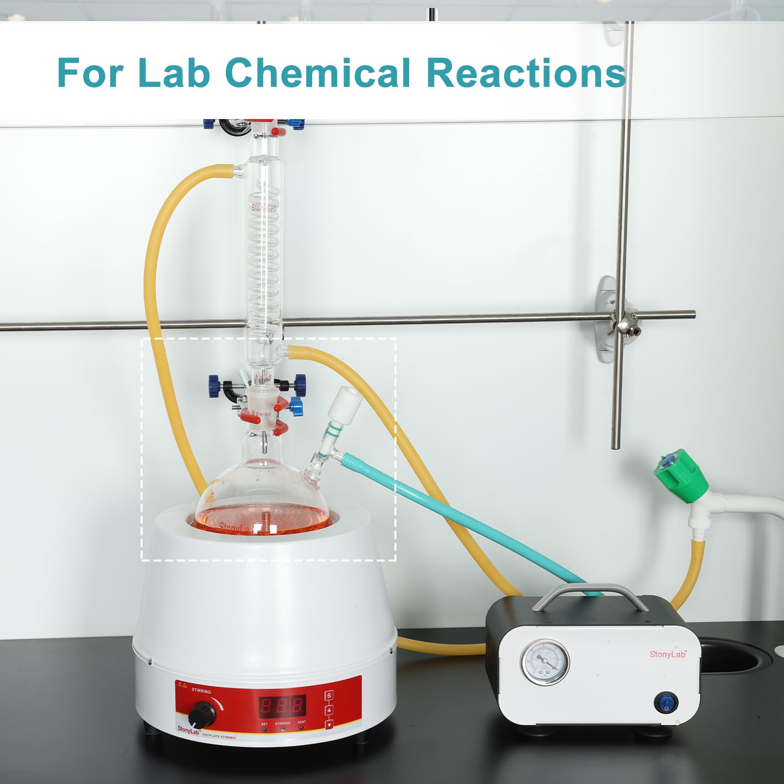 stonylab Vetro Matraccio di Schlenk, 24/40 Giunto Reazione Senza Aria Pallone Schlenk a Fondo Tondo a Parete Pesante, Round Bottom Schlenk Flask con Valvola per Vuoto Alto 0-4 mm, 1000ml