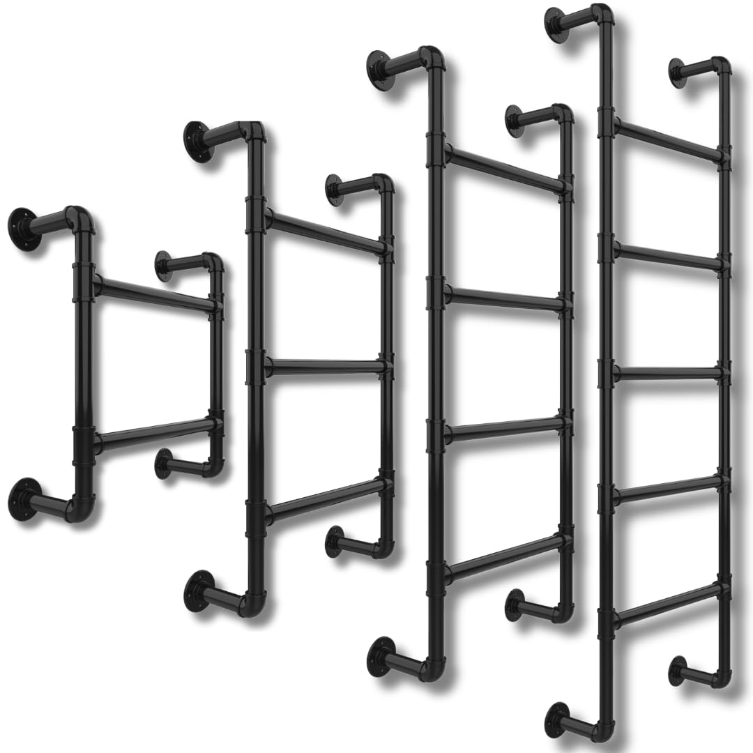 Escalera de 4 Peldaños Montada en Pared para Salida de Emergencia por Ventana de Sótano | Acceso Metálico Fijo con Ganchos para Ático, Caravana y Cama | de Seguridad Fijada a la Pared de Cuatro
