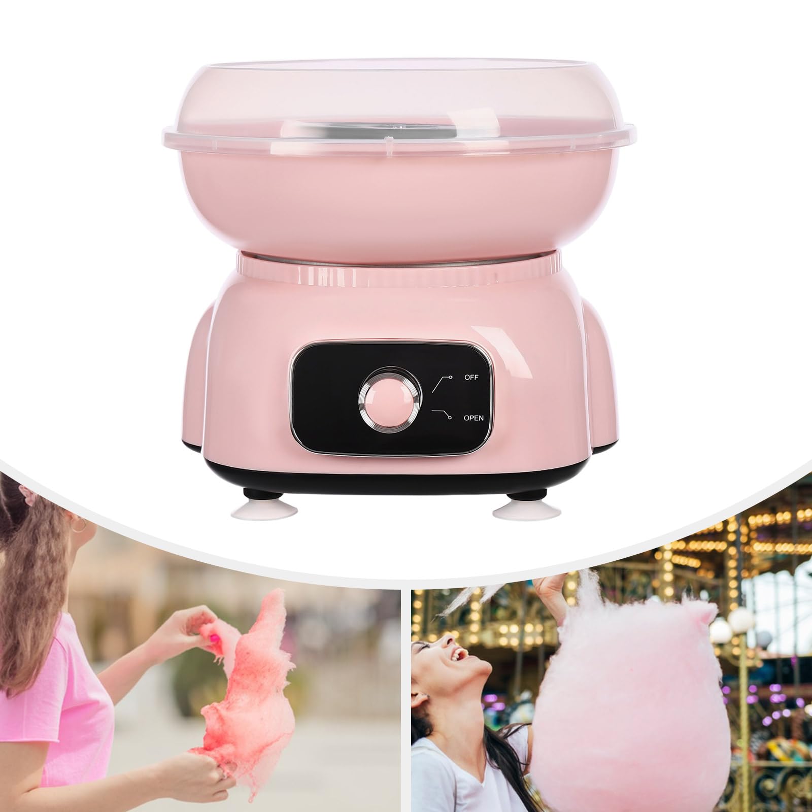 Máquina eléctrica de algodón de azúcar 1850 rpm, 500 W, de acero inoxidable apto para alimentos, máquina de algodón de azúcar comercial con tapa, perfecta para celebraciones familiares, fiestas (rosa)