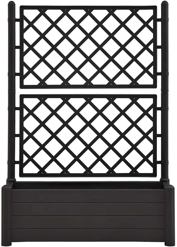 vidaXL Garden Raised Bed with Trellis, Raised Bed for Flowers and Plants, Planter with Drainage Hole, Outdoor and Indoor Use, Anthracite, 39.4"x16.9"x55.9" Plastic