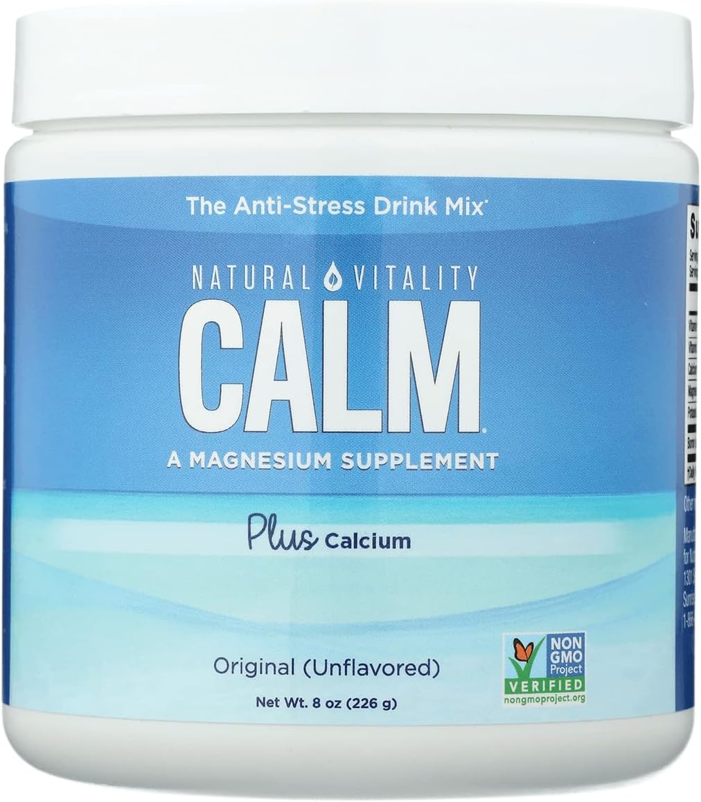 Natural Vitality Calm Plus Calcium - Premium Balanced Magnesium-Citrate Drink Mix - Unflavored 8 oz Powder