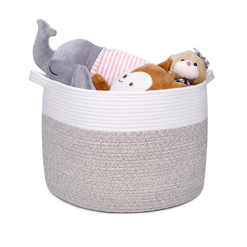 F R Creation Cotton Rope Basket Woven Storage Basket - Collapsible Laundry Hamper with Handles for Throws Pillows, Blankets, Gray, 20"x20"x13" Multi (B0CGRW4V9S) Amazon Price History, Amazon Price Tracker