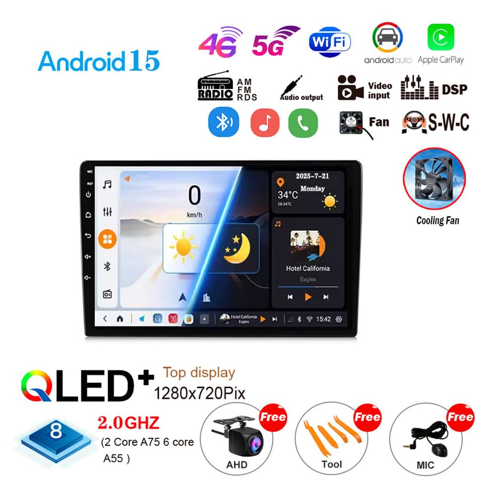 Y200s,Android 15.0 Stéréo Remplacement pour RAV4 2001-2006 Autoradio GPS Navigation 9''Cartablet Lecteur DVD Vidéo Multimédia FM BT Receiver avec Android Auto Carplay