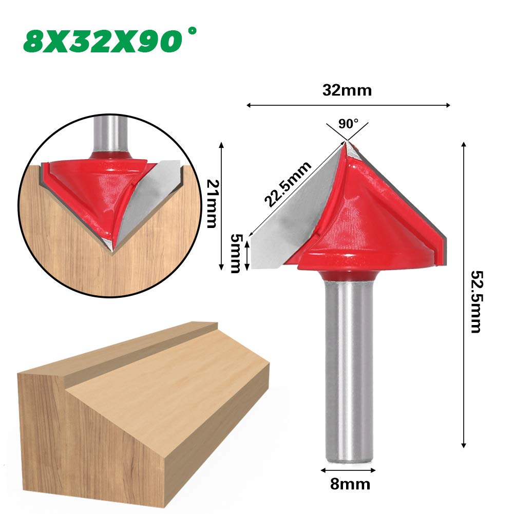 BIGP 6Pcs Fraise à rainurer droit en V, 60° 90° 120°, queue de 8mm, Fraise à bois 3D en V Fraise à graver CNC