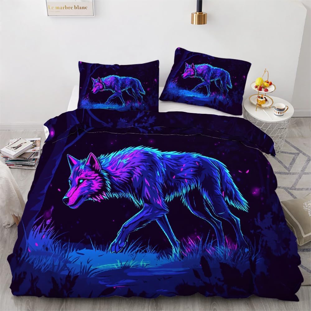 Housse de Couette 200x200 Loup Infroissable pour Lit Double Adulte