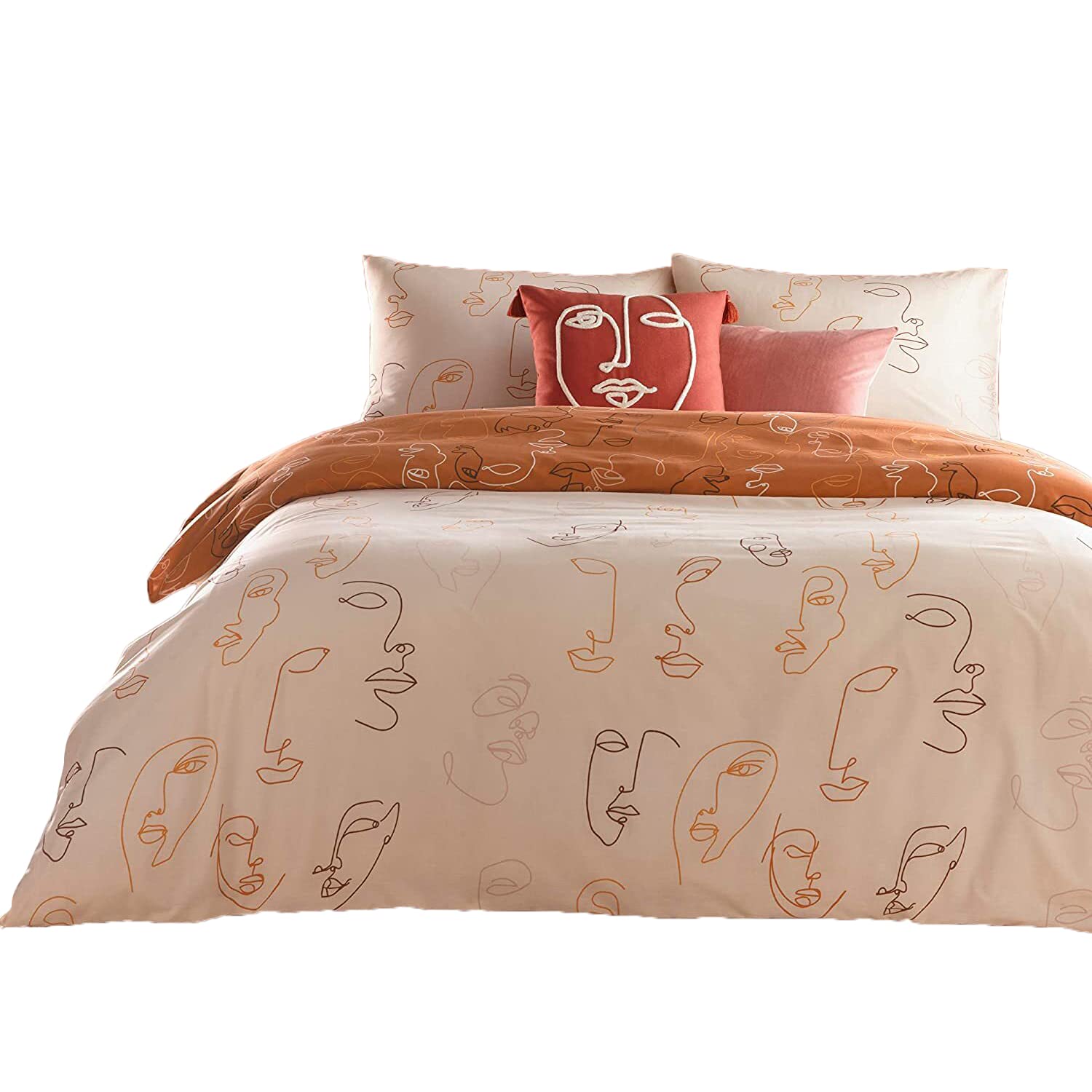 furn. - Double Duvet Set - Abstract Face Print - Apricot