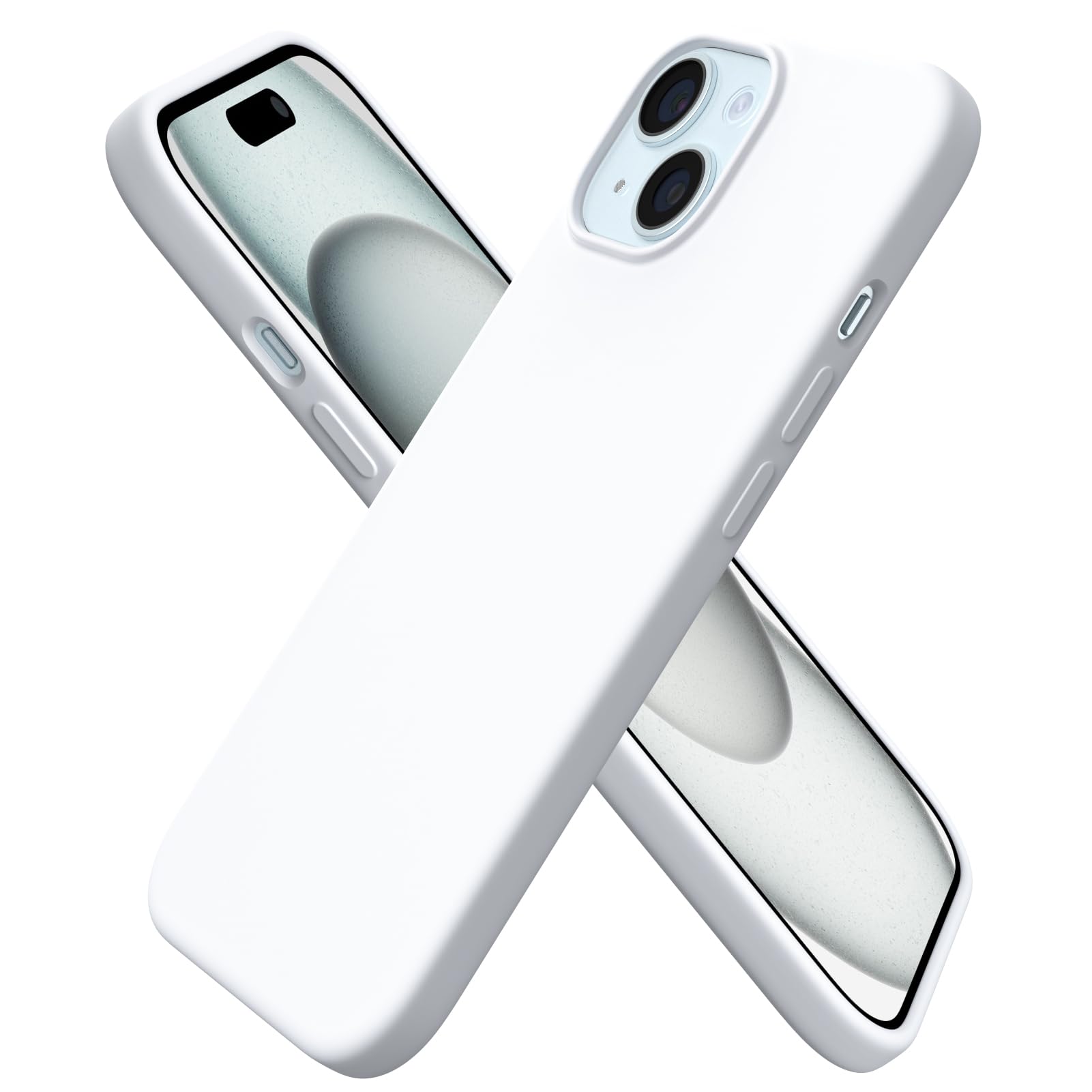 ORNARTO Compatible with iPhone 15 Case 6.1, Slim Liquid Silicone 3 Layers Full Covered Soft Gel Rubber Case Protective Cover 6.1 inch-White