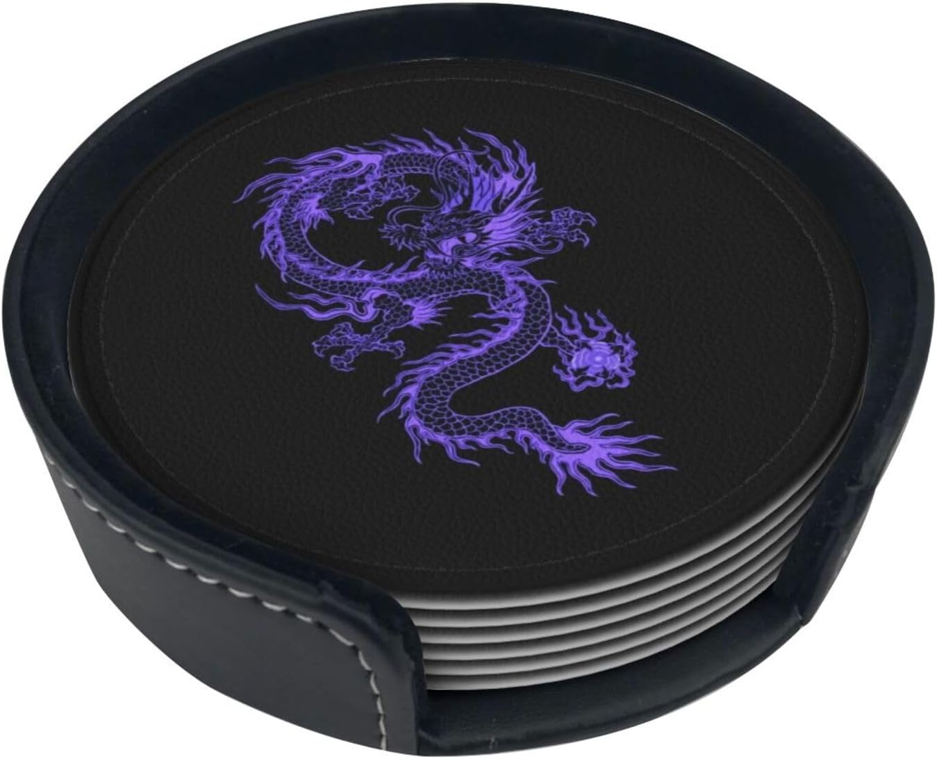 6 Pack Red Dragon Drink Coaster with Holder Leather Coasters for Coffee Table Kitchen & Office Table
