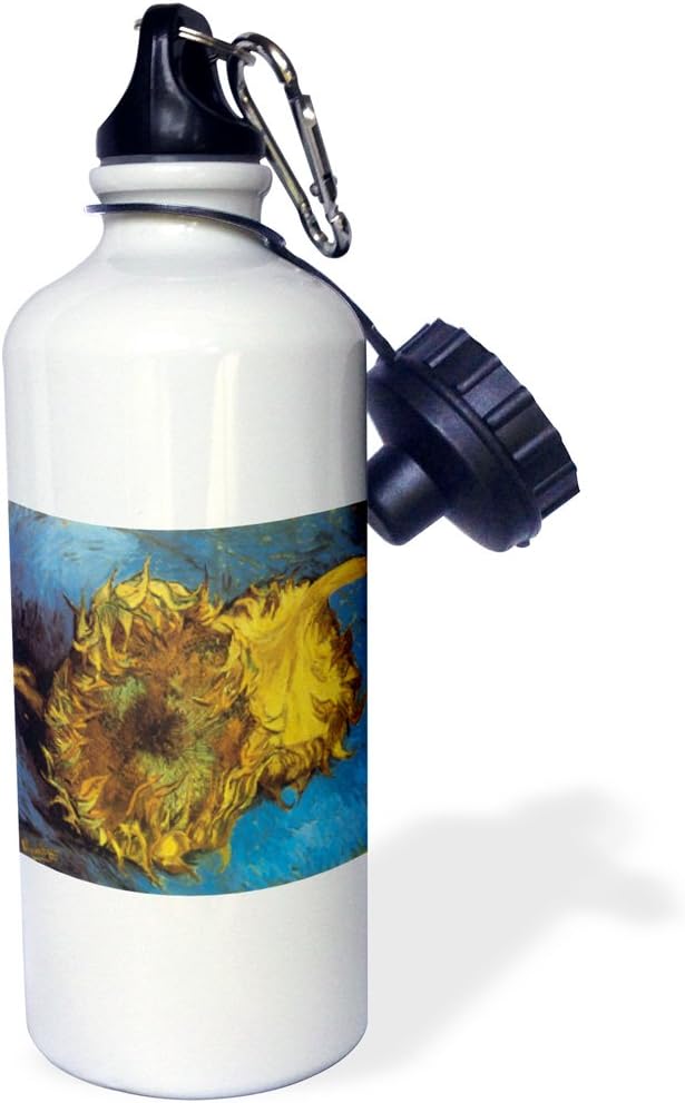 3dRose "Two Cut Sunflowers by Vincent Van Gogh" Sports Water Bottle, 21 oz, White