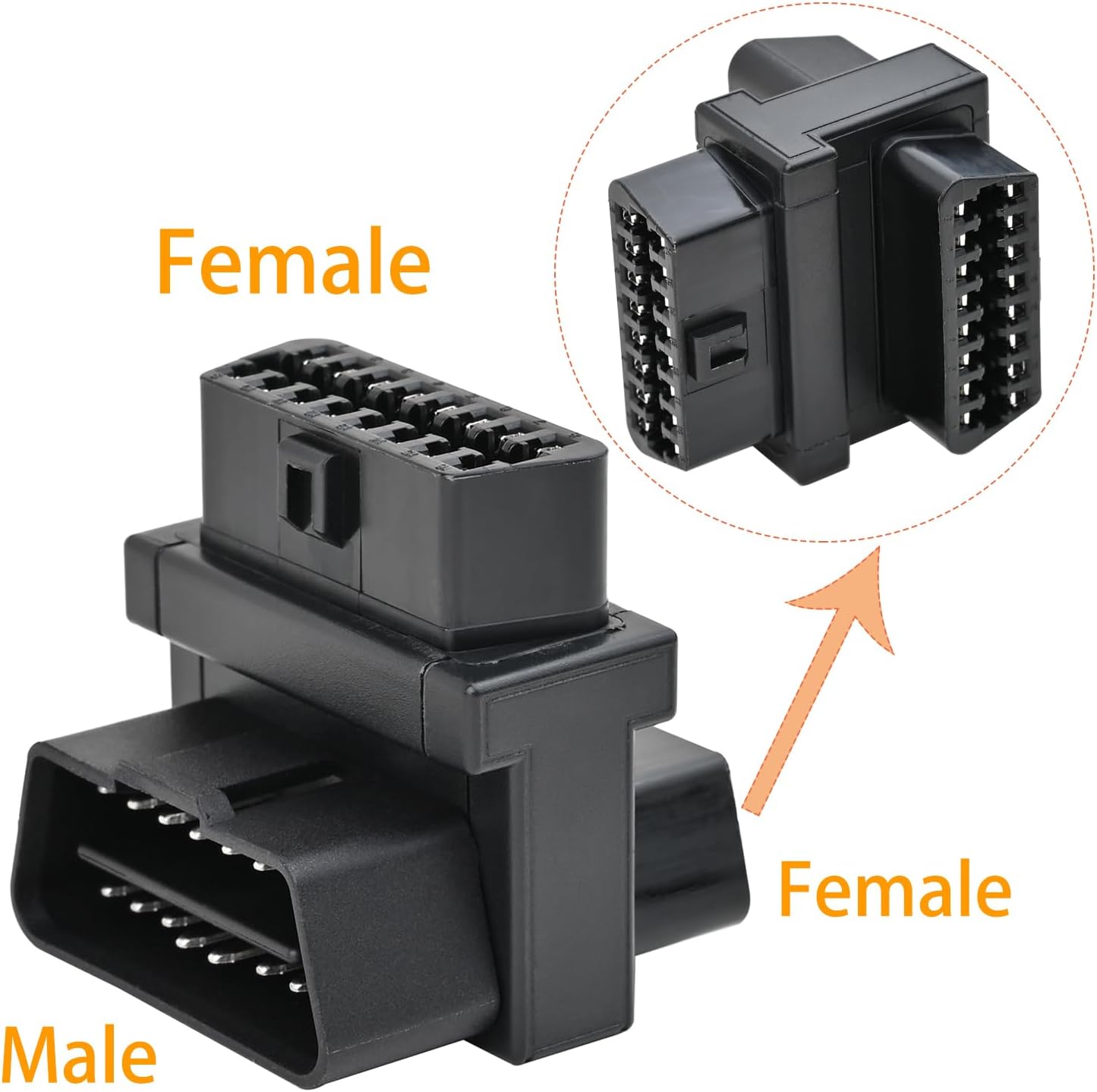 iKKEGOL Pocket OBD2 Splitter Cable, OBD II Full 16 Pin 1 Male to Dual Female 1 to 2 T Split 2 Way Extension Converter Adapter for Diagnostic Extender (Top Widest)