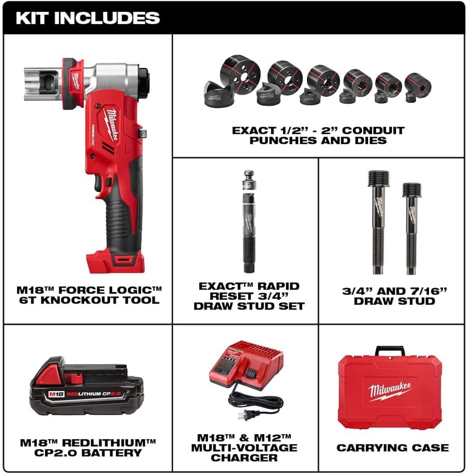 Milwaukee 2677-21 M18 FORCE LOGIC 6T Knockout Tool 1/2" - 2" Kit
