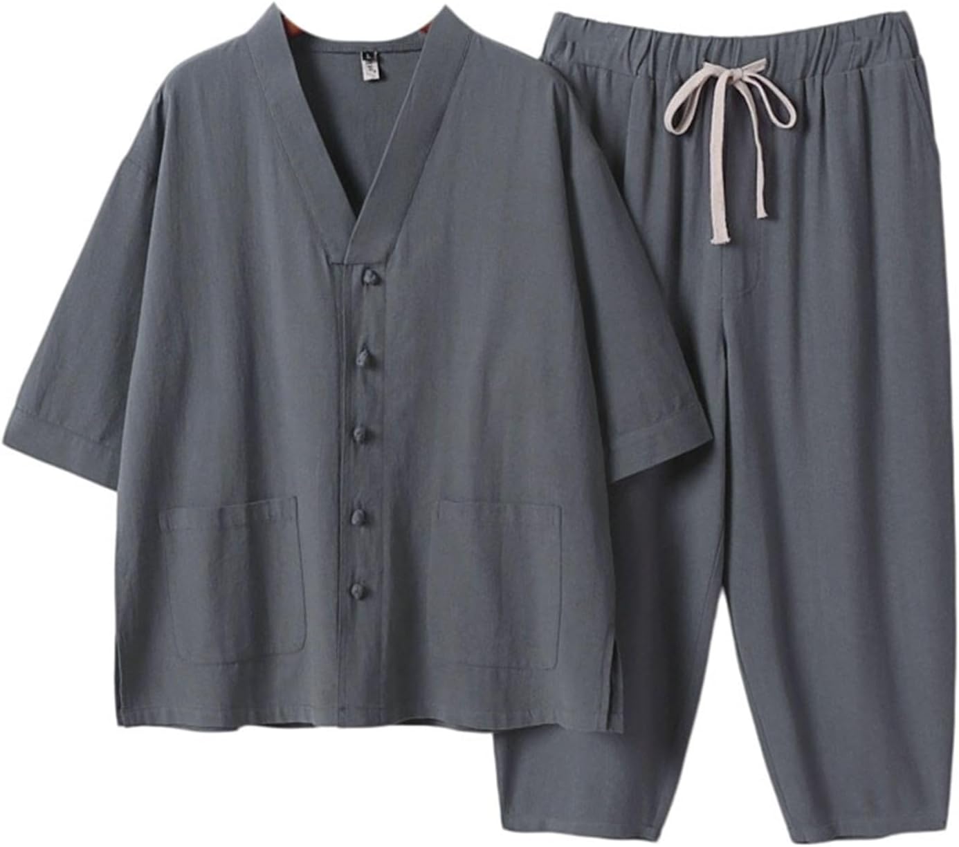 Retro Chinese Style Tang Suit Hanfu Men's Summer Plus Size Frog Button Cotton Linen Zen Meditation Outfit