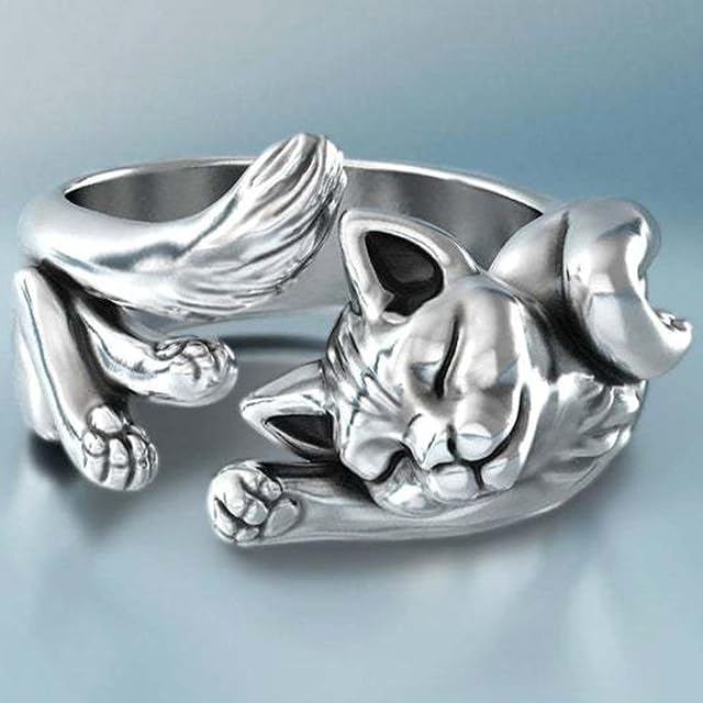 New Vintage Cute Cat Rings Women Jewelry Birthday Gift Trendy Open Size 925 Sterling Silver Ring Girl Party Accessories