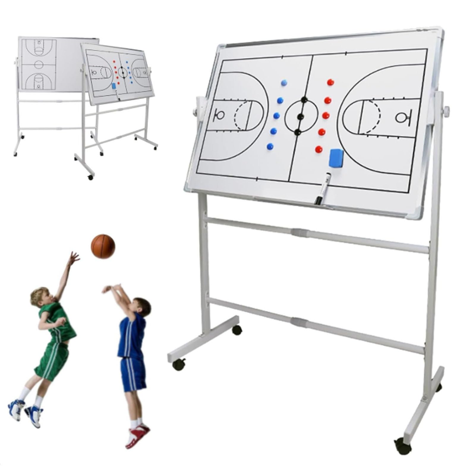 Großes Taktikbrett mit Rädern für Fußball, Basketball, Fußballtrainer – höhenverstellbares doppelseitiges Whiteboard für tägliches Training und taktischen Einsatz