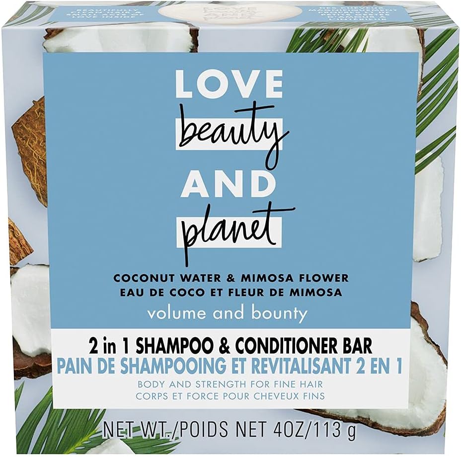 Love Beauty And Planet Volume and Bounty 2 in 1 Shampoo and Conditioner Bar for Thinning Hair Coconut Water & Mimosa Flower Body and Strength 4.0 oz