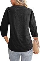 Vista 2 de Dailiup Camisetas casuales de manga 34 para mujer, holgadas, cuello redondo, lindas, blusas básicas