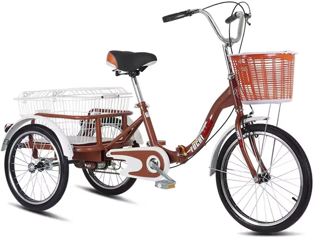 20 Inch Cargo Bike, Adult Trike 3 Wheel Cargo Bike with Basket & 200 Kg Cap for Men Women Seniors, Adjustable Three Wheel Bike Cruiser Bicycle for Shopping Cycling Pedalling