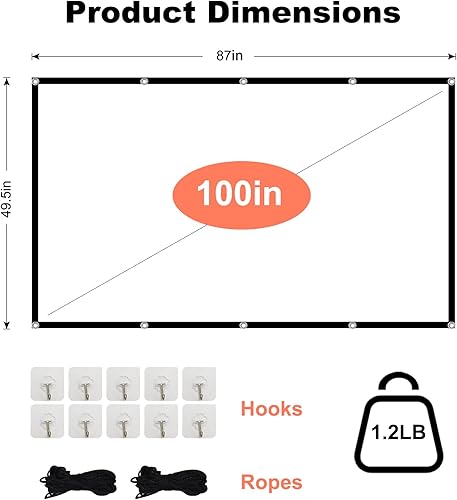 Miniatura 4 de TOWOND Pantalla de proyección de 100 pulgadas para interiores y exteriores, lavable, antiarrugas, 169, HD, pantalla de películas delanteras traseras