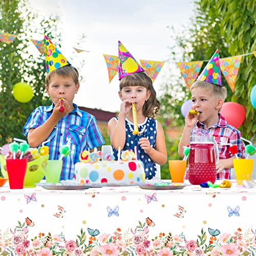 Image of 3 PCS Butterfly Birthday Tablecloths for Floral Butterfly Party Decorations Spring Summer Flower Plastic Disposable Rectangle Table Cover for Girls Baby Shower Weddings Tea Party Supplies Favors