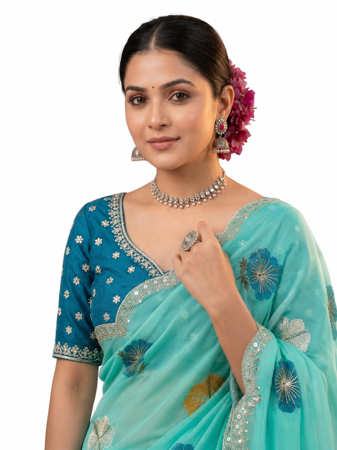 Kryone Collection Women's Soft Rangoli Georgette Saree With Unstitched Blouse Piece