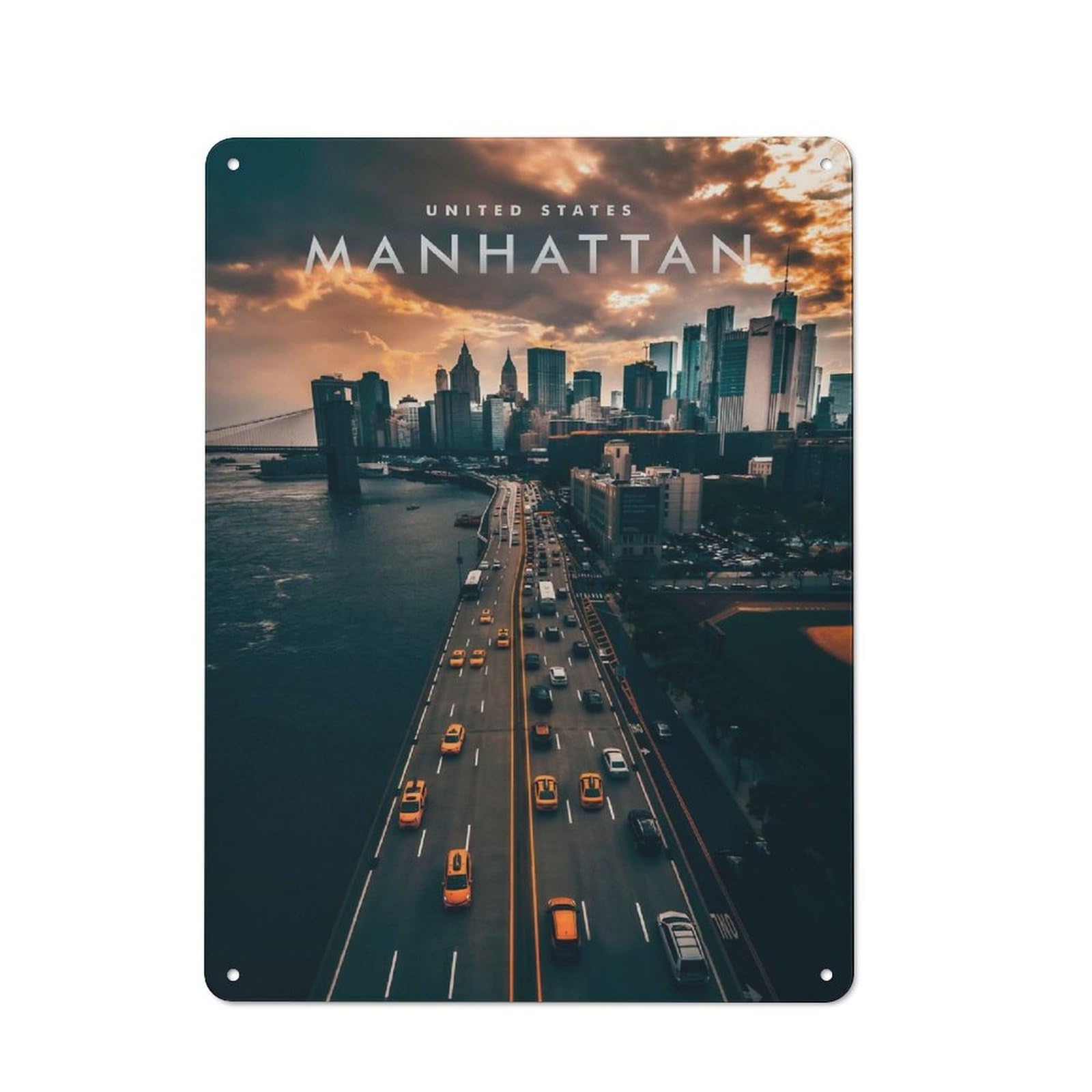 Junmoney Manhattan Skyline Retro Decorative Tin Plaque 40X30cm Featuring Novelty Wall Art For Bedroom, Kitchen, Office Or Living Room