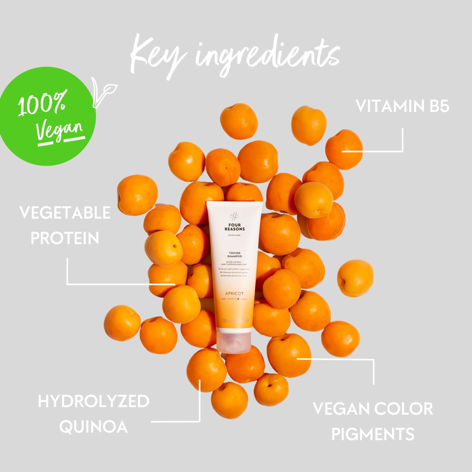 Four Reasons Maschera colorante Shampoo tonificante Albicocca Colori 250 ML – Shampoo pigmentato senza solfati per capelli tinti di rame chiaro o biondi
