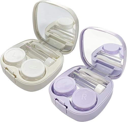 Paquete de 2 fundas para lentes de contacto, kit de viaje, bonita funda de contacto con pinzas de espejo, herramienta para quitar la botella de