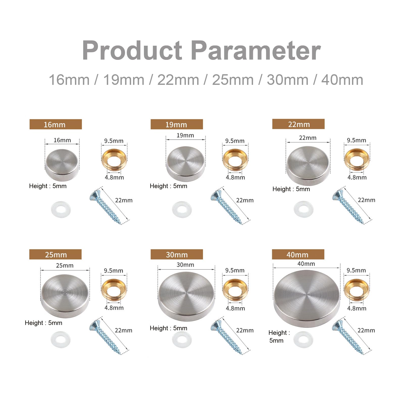 Leliafleury 8 Sets Mirror Screws Caps 30mm Decorative Cap Covers Stainless Steel Mirror Screws for Bath Plates Tables Wardrobes Furniture Brushed Sliver - Image 3