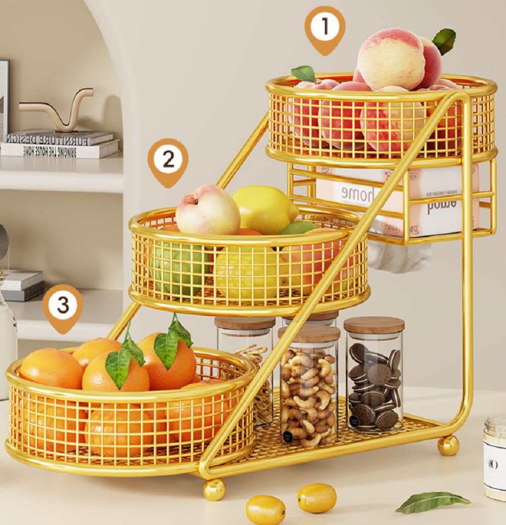Obstkorb mit 3 Etagen, Gemüse-Aufbewahrungsregal für Küche und Zuhause, multifunktionaler Snack- und Brothalter, ideal für Zwiebeln, Kartoffeln, Bananen und mehr