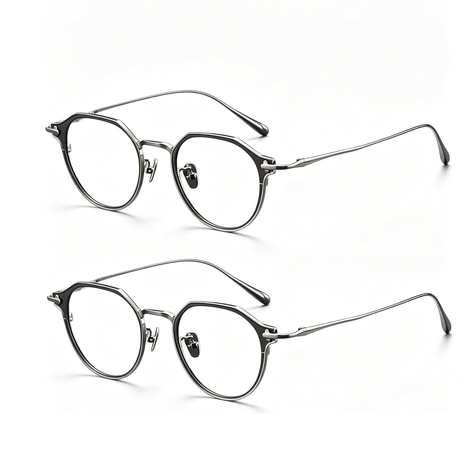 KLJUddGY 2Pcs Eyewear Frames Pure Titanium Spectacles for Computer Irregular Non Prescription Eyeglasses Reading Glasses Vintage Frames(Black Gun)