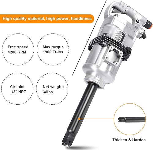 Miniatura 4 de Goplus llave de impacto neumática de alta resistencia, 1pulgada, mecánica para camiones, vástago largo, con estuche