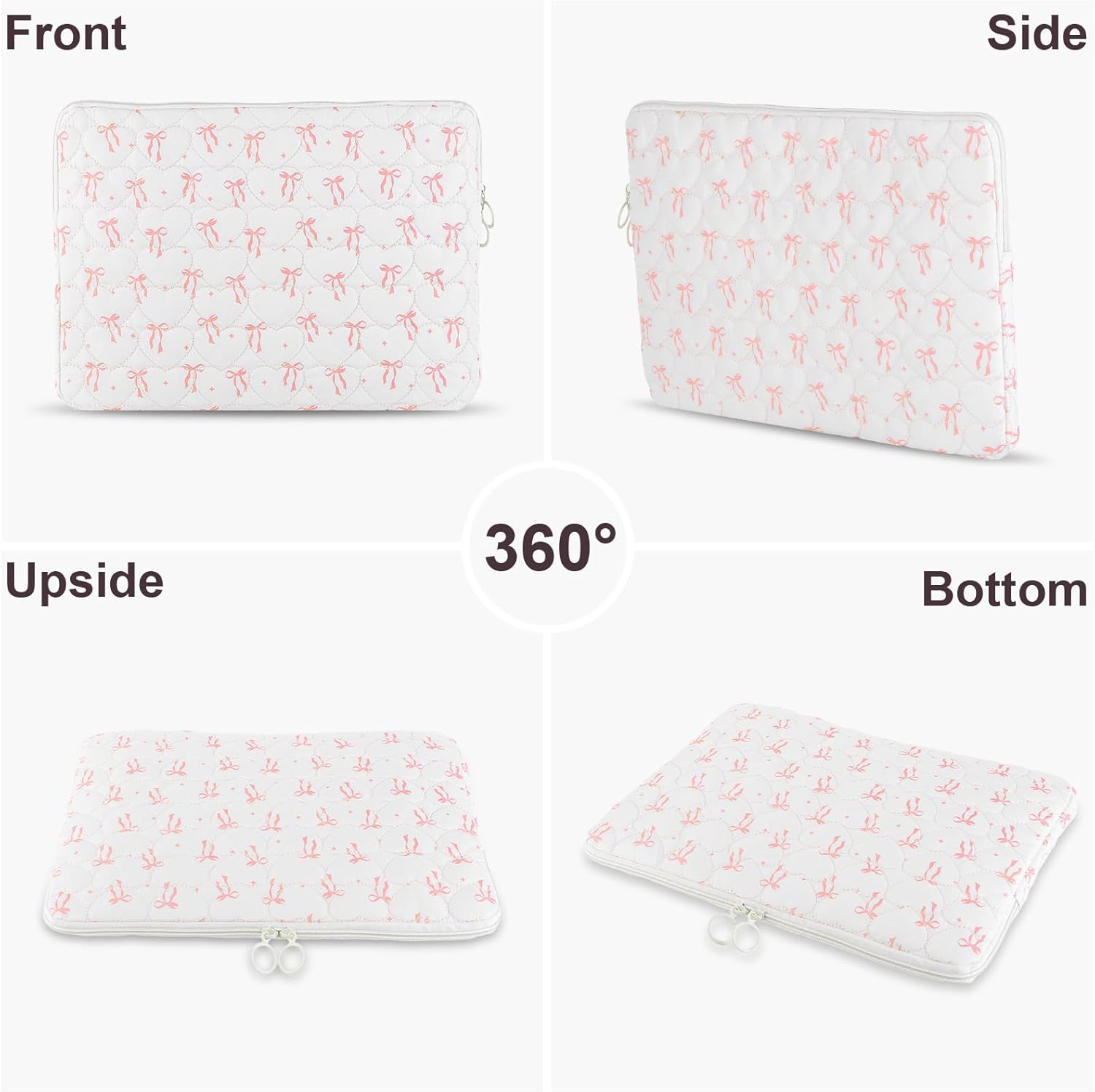 Cute Bow Puffy Laptop Sleeve 13-15 Inch Cute Quilted Laptop Protective Case Padded Bow Computer Sleeve for MacBook - Image 5