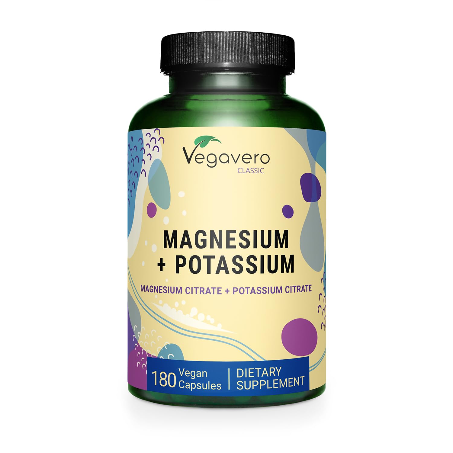 Vegavero Potassium (250 mg) Magnesium (250 mg) Citrates | Highly Bioavailable Supplement | Blood Pressure, Nervous System, Nerve Support* | Lab-Tested, NO Artificial Additives | 180 Capsules | Vegan