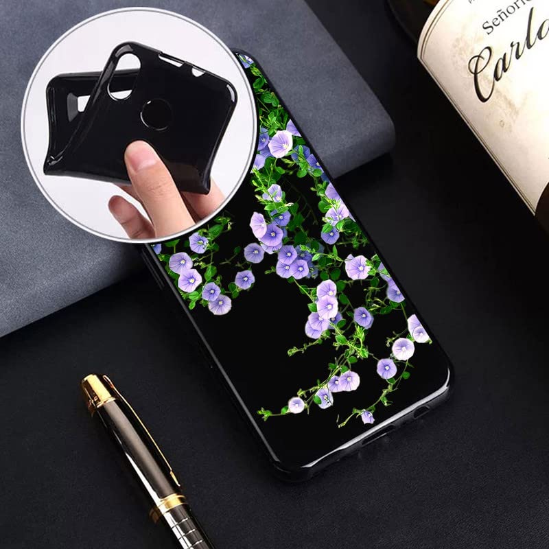Kit Custodia + Vetro Temperato Per Doogee N50 (6.52'') - Cover Fiori Viola In Silicone Morbido + Pellicola 9H Trasparente
