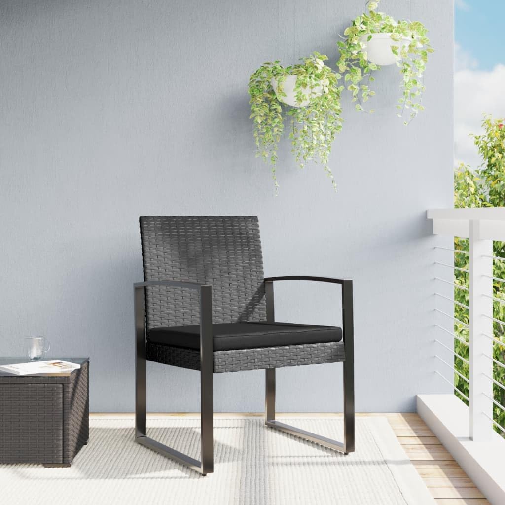 2er Gartensessel PP-Rattan anthrazit 54,5x57x77,5 cm Stahlrahmen Schwarze Sitzkissen Terrassenstühle Balkon Garten
