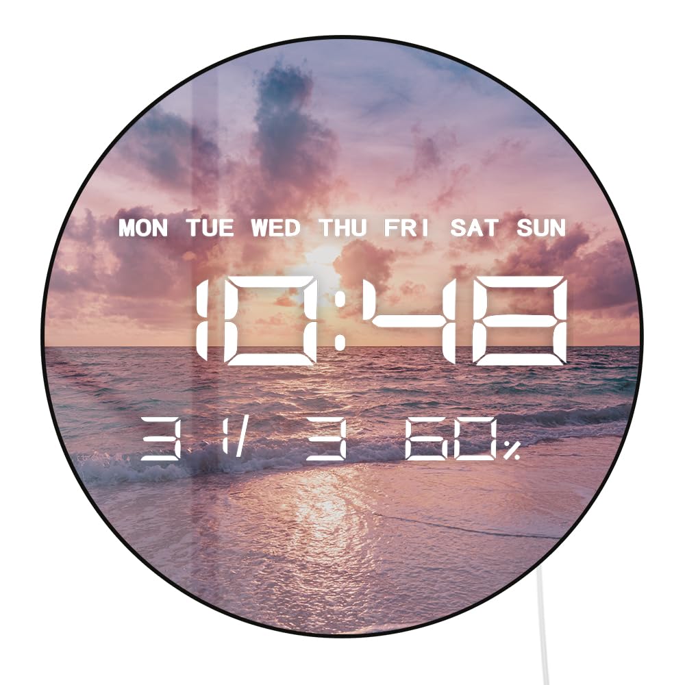 Horloge murale électrique avec atténuation automatique et LED pour salle de bain