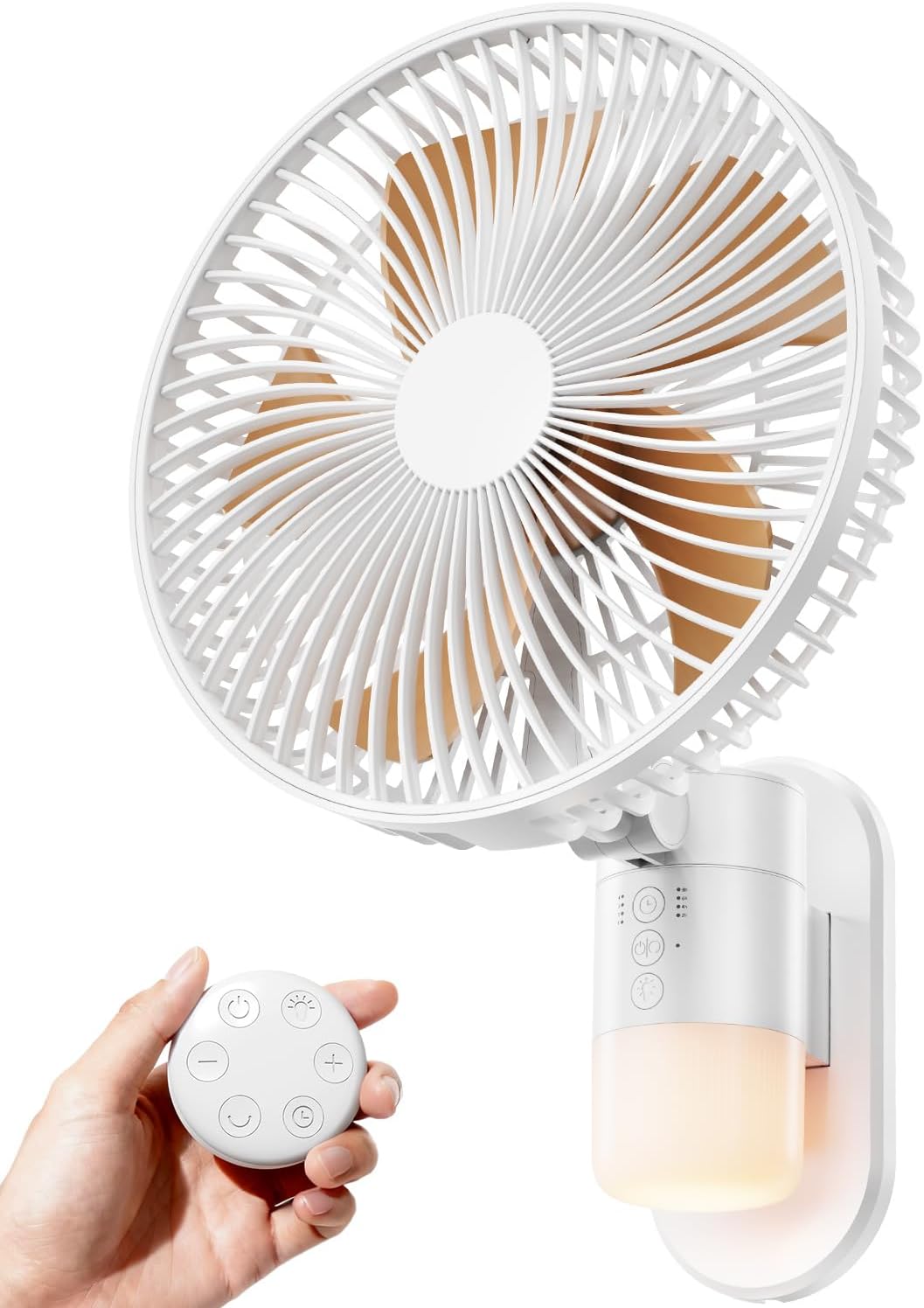 10” Small Wall Mount Fan with Light and Remote Control, RV FAN with Powerful Airflow,90° Oscillating, 4 Speeds, Timer, 180° Adjustable Tilt, for Home/RV, Bedroom, Small Space Applications
