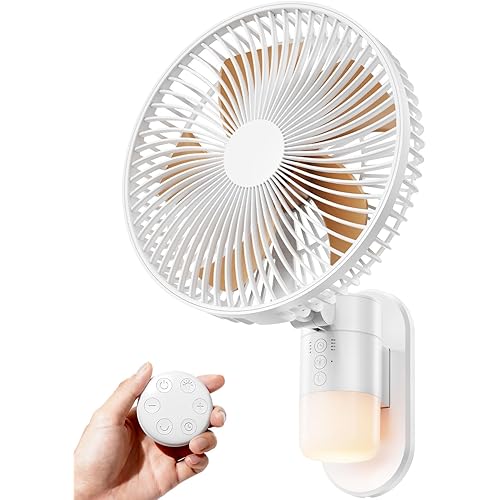 10” Small Wall Mount Fan with Light and Remote Control, RV FAN with Powerful Airflow,90° Oscillating, 4 Speeds, Timer, 180° Adjustable Tilt, for Home/RV, Bedroom, Small Space Applications