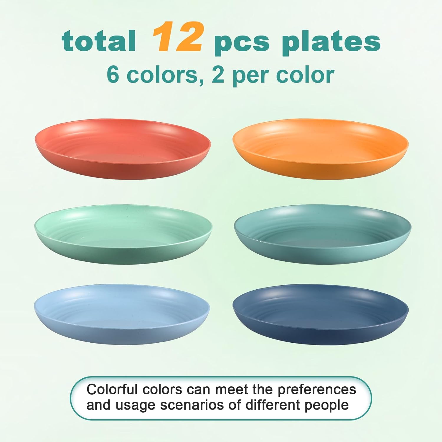 12 Pcs Unbreakable Deep Dinner Plates Set, 10 inch Reusable Plastic Wheat Straw Plates, Microwave and Dishwasher Safe Plate for Kitchen, Lightweight Plate for Dessert, BPA Free, 6 Colors - Image 3