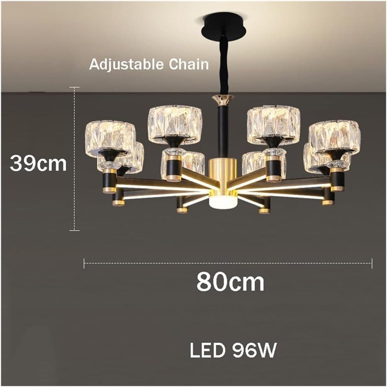 Nowoczesna, wisząca lampa w stylu rustykalnym w stylu rustykalnym, czarno-złota, kryształowa, z 6/8 diodami LED. Idealna do jadalni, sypialni, salonu, kuchni i restauracji (kolor: