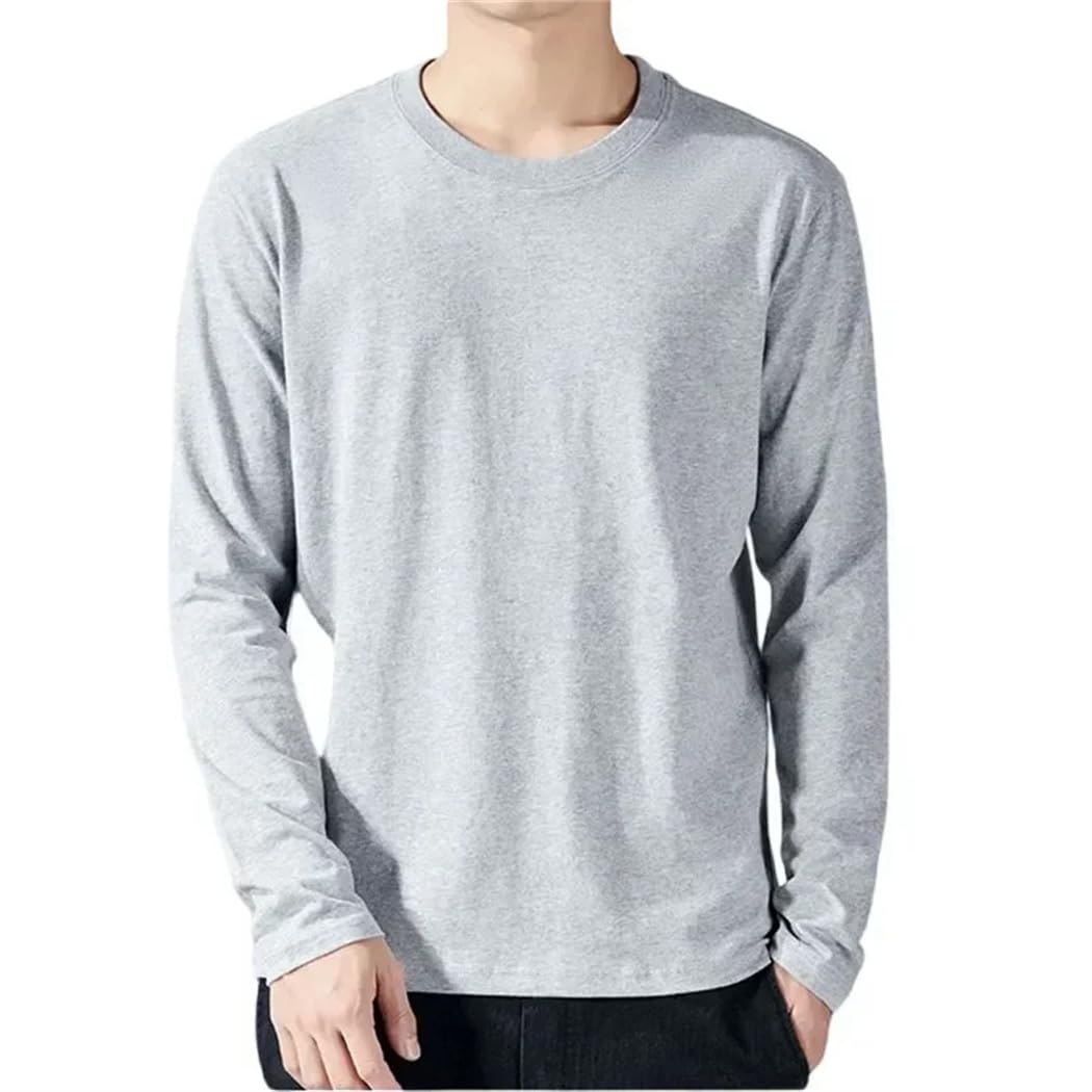 Camiseta de manga larga de algodón para hombre, color liso, cuello redondo, casual, camiseta básica para uso diario