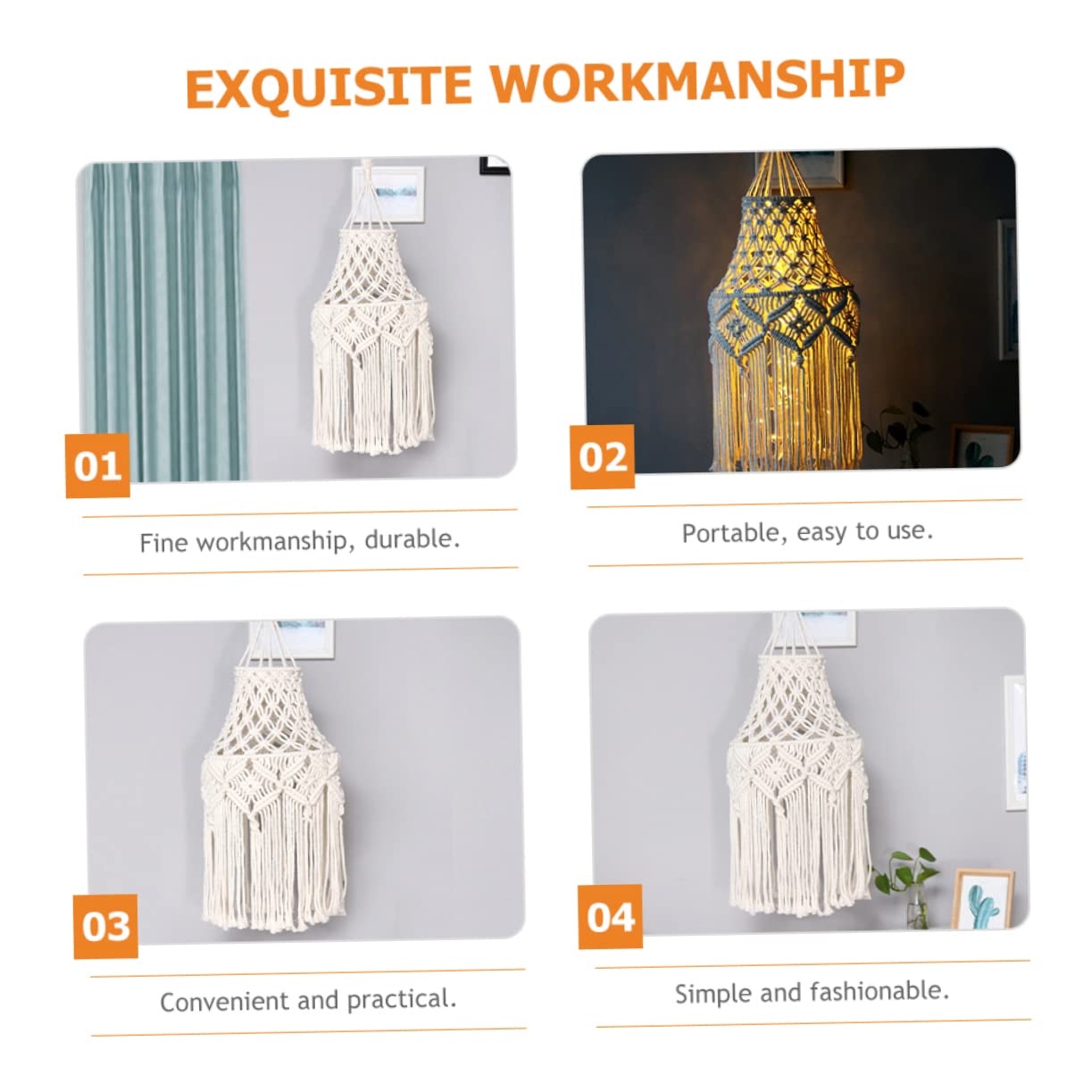 Gewebter Lampenschirm aus Baumwolle im Boho Stil mit Quasten