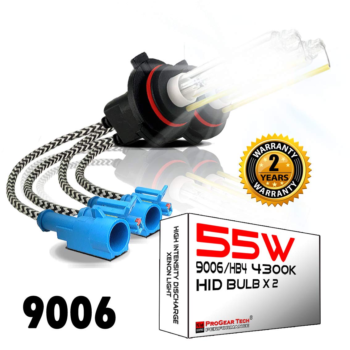 PG Tech LIGHTING PROGEAR TECH PERFORMANCE 55W 9006 HB4 4300K Heavy Duty HID Xenon Replacement Bulbs for Aftermarket HID kit (Pack of 2 Bulbs) (OEM Light Yellow)