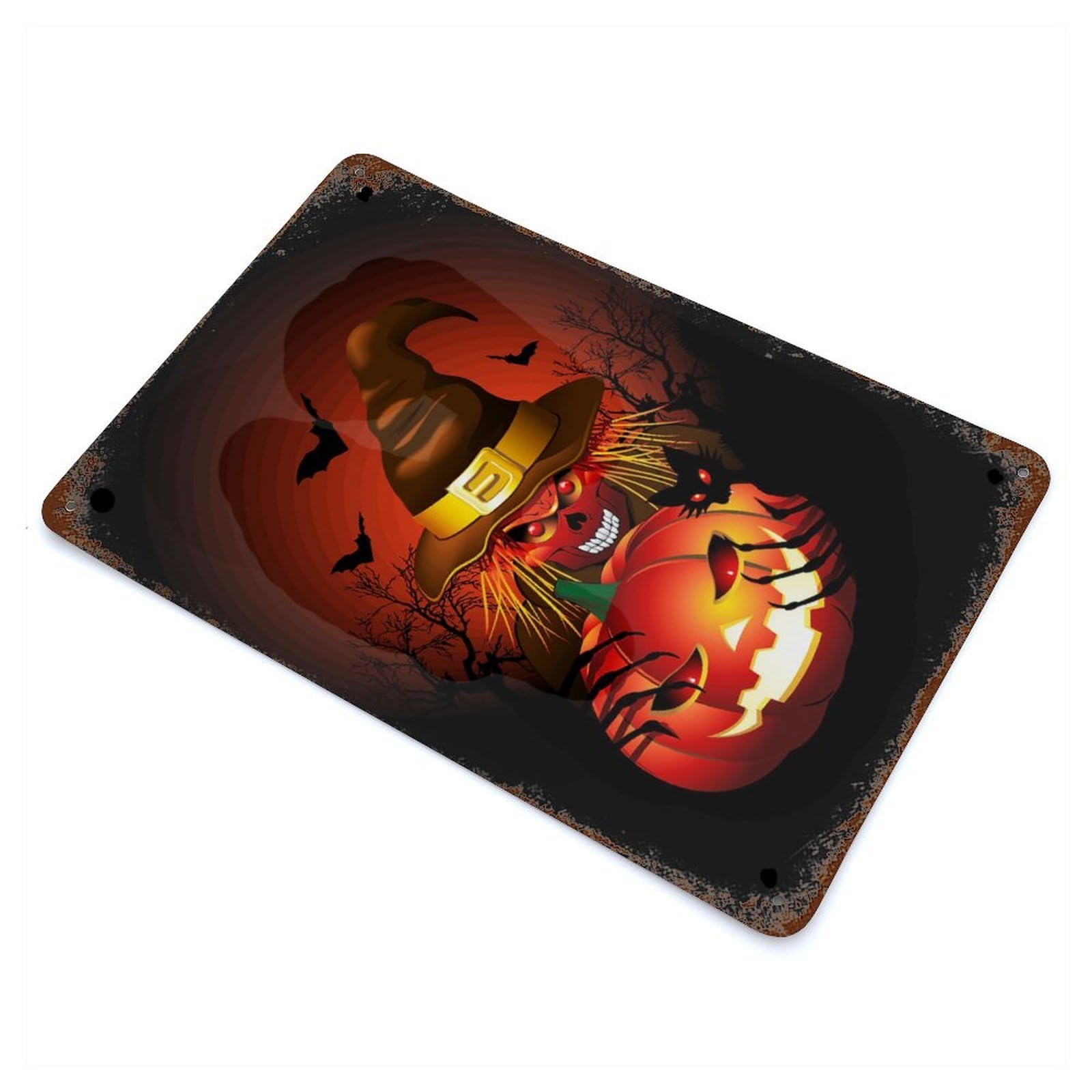 Skull Witch Monster 11.8"x7.9" Distressed Metal Wall Sign, Retro Wall Decor for Garage, Bar And Workshop Decor