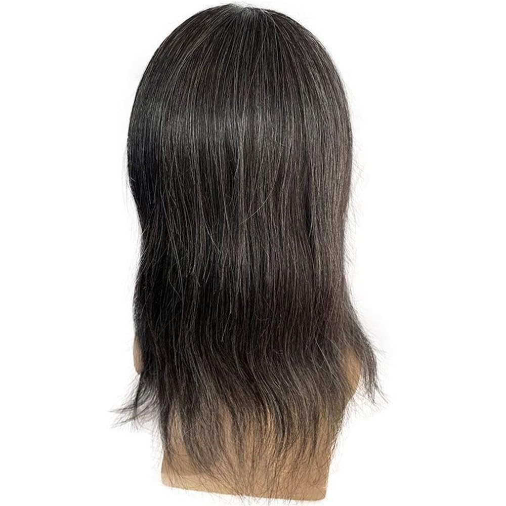 Men's Toupee Parrucca da uomo con pizzo frontale svizzero n. 1B20, capelli umani, base in pelle sottile con anello a V, 8"x10"