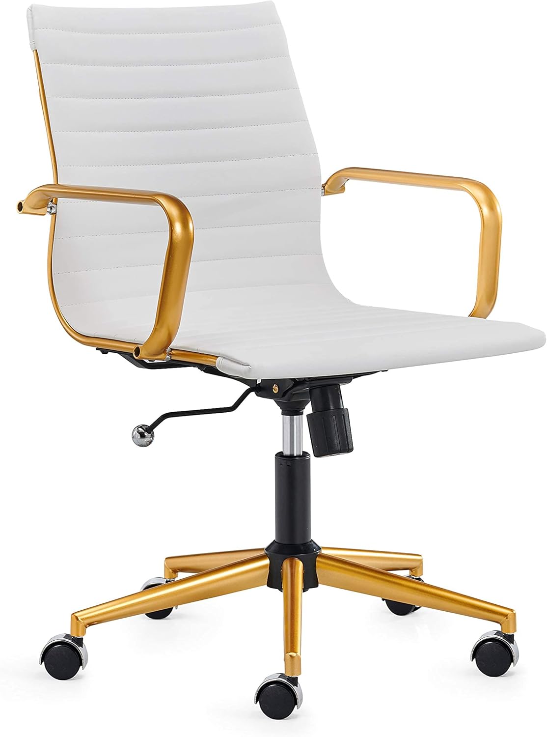 Gold White Ergonomic Office Chair - Rolling Chair with Back Support, Caster Wheels, and Gold Accents - Heavy-Duty Office Chair for 320lbs Capacity - Stylish Gold Swivel Desk Chair