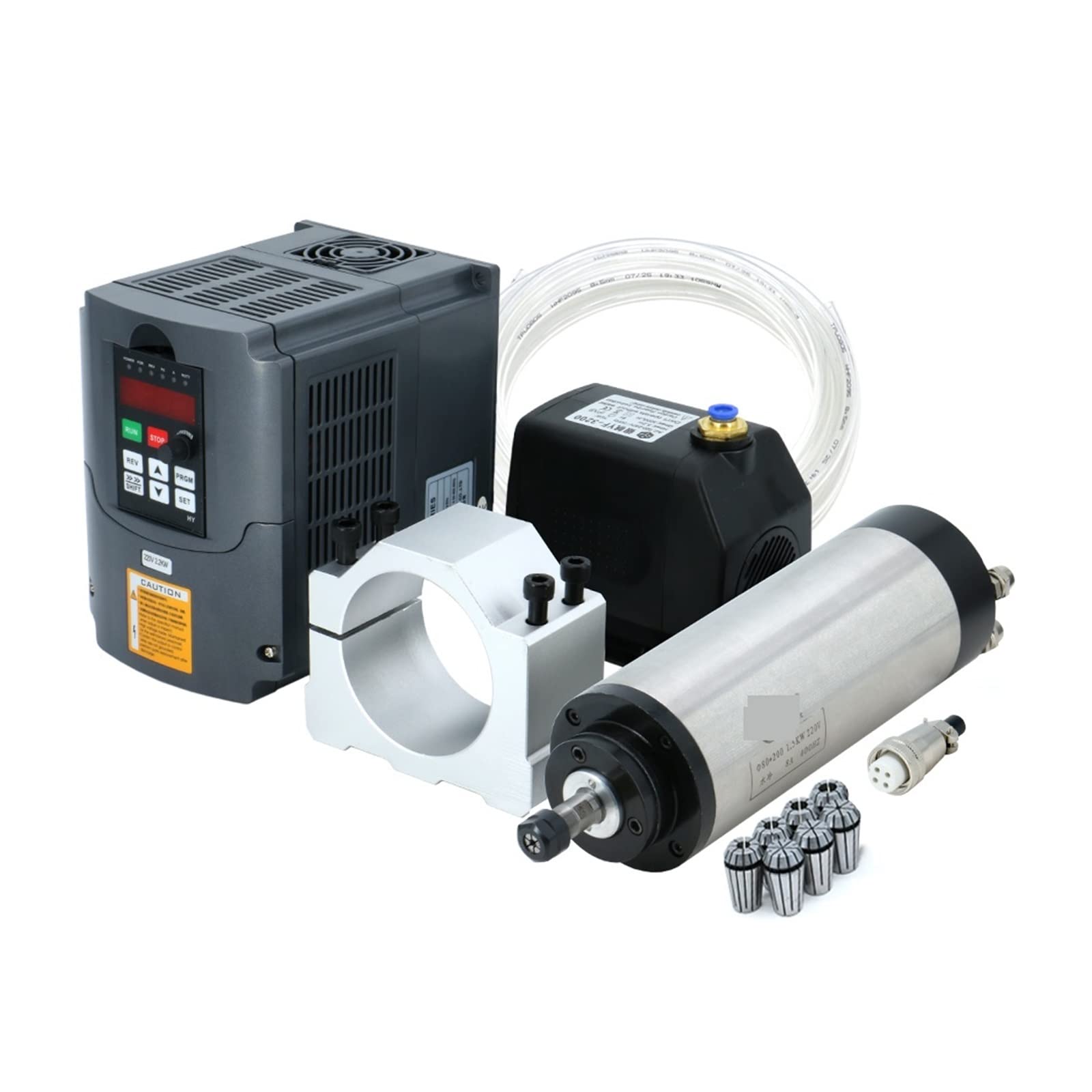 Lloopk 380 Spindle Motor, Water-Cooled Spindle Motor Kit 2.2Kw Er20 Water Cooled 80Mm Bracket 75W Pump Collets(,Silver)