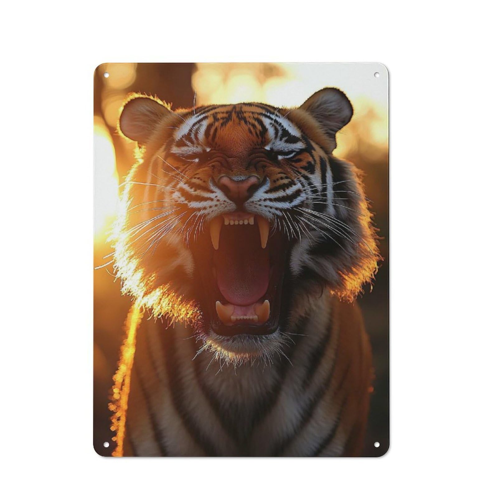 Roaring Tiger Portrait at Sunset Decorative Tin Sign 40x30cm, Country Country Wall Plaque for Dining Room, Cafe, Entryway Or Family Room